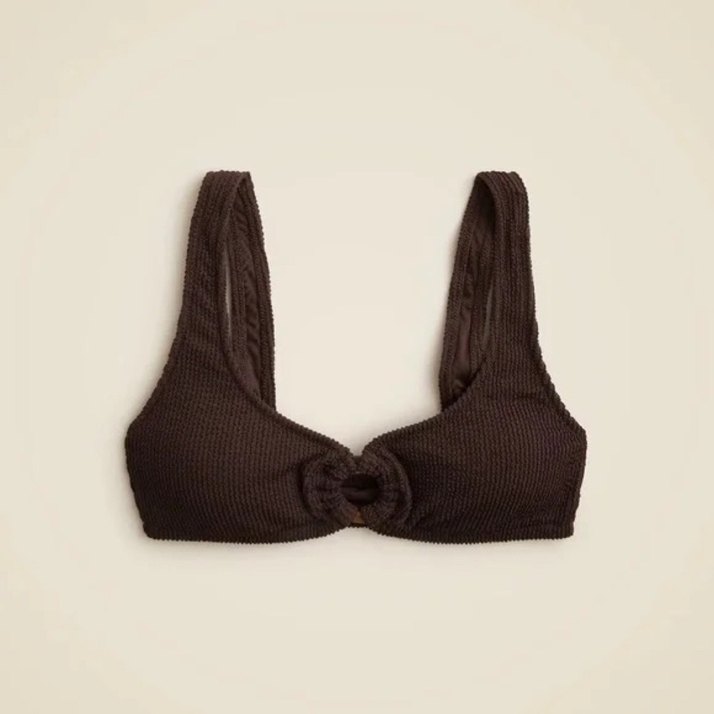 NWT!! J. CREW Claudia O-Ring Scrunchie Bikini Top Inky Espresso Brown Swimwear M